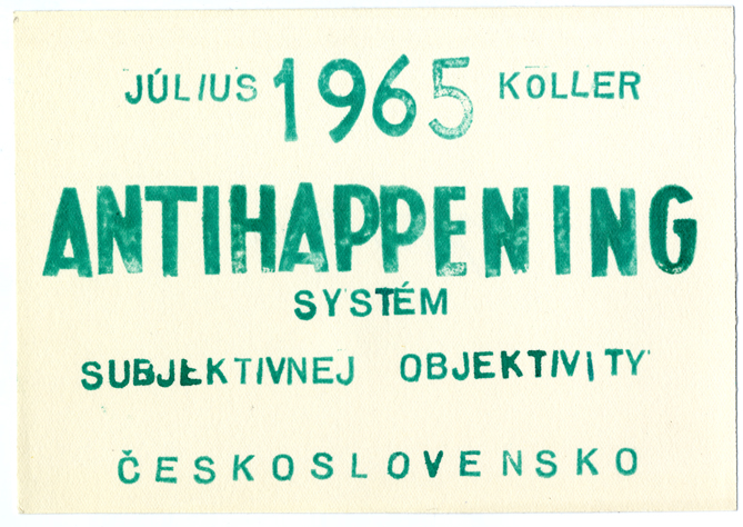 Július Koller Antihappening. System of Subjective Objectivity 1965 green stamp paper 115 x 164 mm Marinko Sudac Collection
